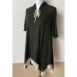 Altar'd State Womens Green Henley Waffle Knit Thermal Tribal Trim Fringe L